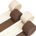 PartyWoo Brown Crepe Paper Streamers 4pcs 328ft Pack of Boho Neutral Sand White Crepe Paper Streamers for Birthday Baby Shower Wedding Graduation Anniversary Woodland Jungle Theme Party Decorations