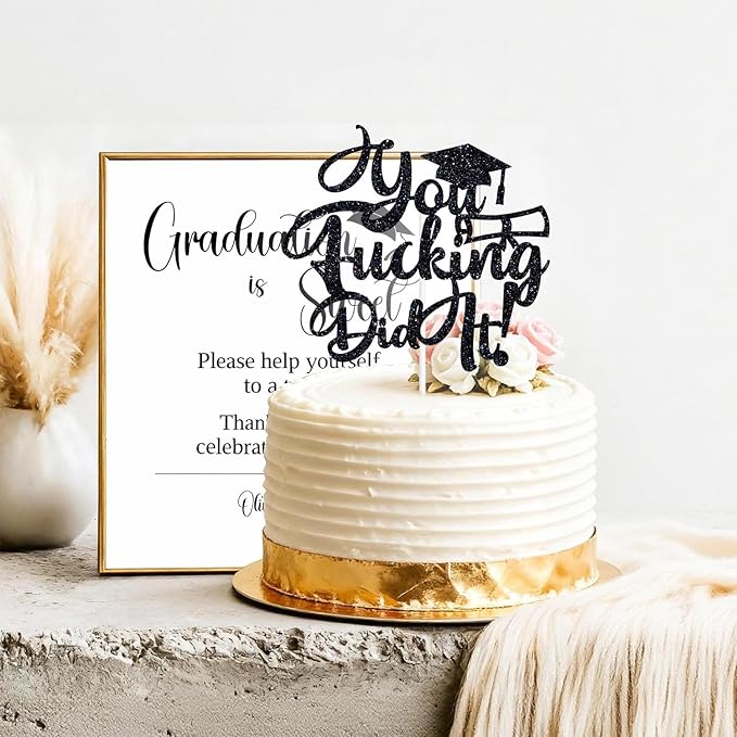 You Did It Cake Topper, Congrats Grad/So Proud of You, Congratulations, Class of 2026 College University Graduation Party Decorations, Black Glitter