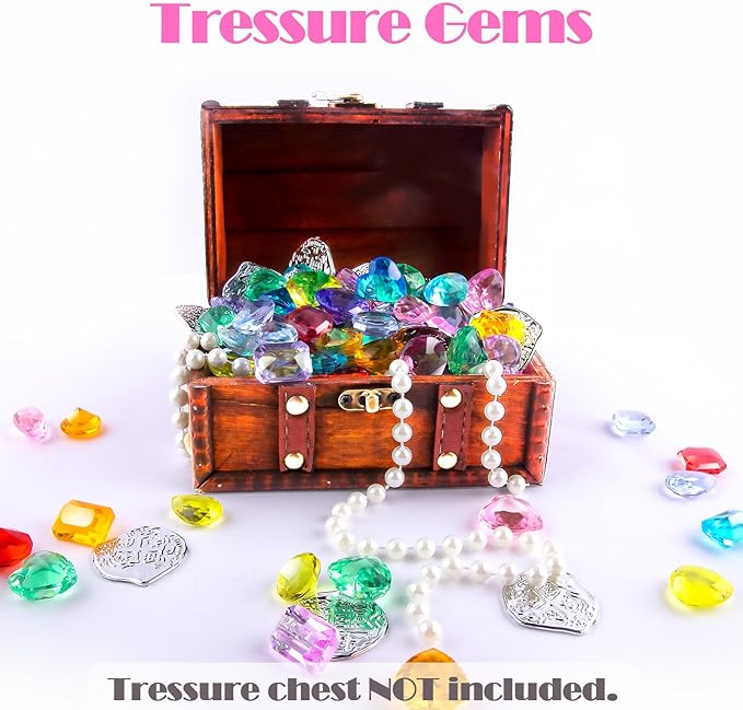 Niceup 200+pcs Kids Gemstones Toys for Pirate Treasure Princess Party Favor Pool Diving Gems Vase Filler Plastic Acrylic Fake Jewels Decors with Heart Diamond Drop Oval Rectangle Square Triangle