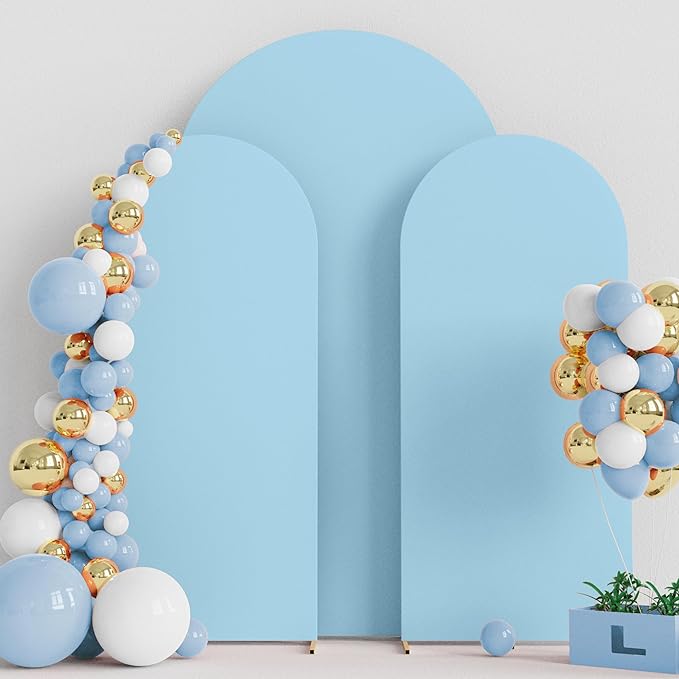Wokceer Wedding Arch Cover 7.2FT, 6FT, 6FT Spandex Set of 3 Wedding Arch Stand Covers Round Top Chiara Arch Backdrop Stands Cover for Birthday Party Ceremony Banquet Decor Dusty Blue