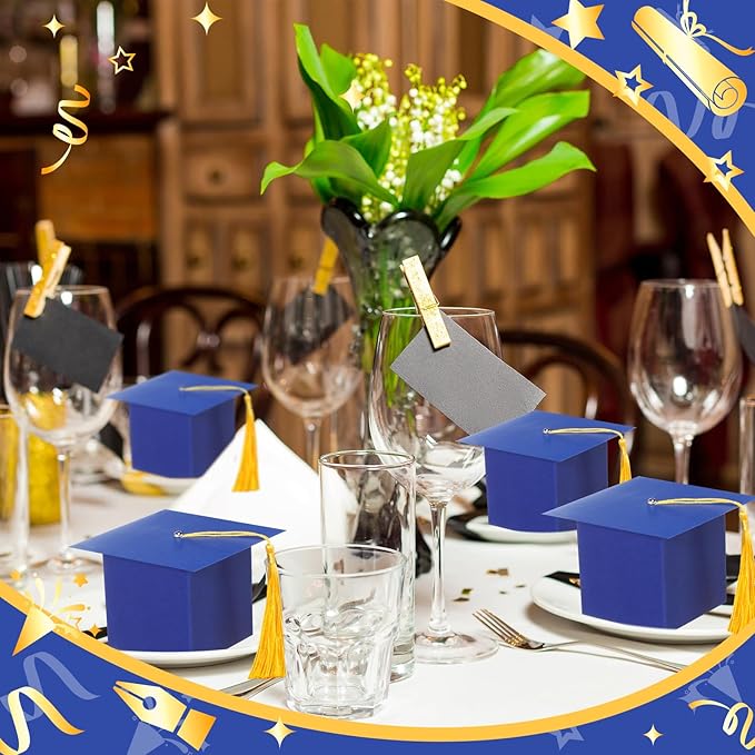 TaoBary 12 Pieces Graduation Candy Box Graduation Decorations Party Gift Boxes Graduate Cap Box Candy Chocolate Cookie Supplies for Ceremony Party(Royal Blue)
