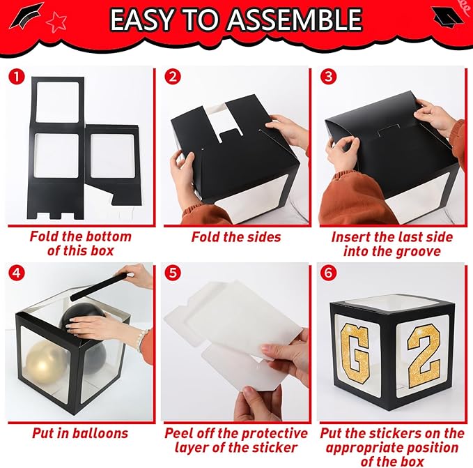 Graduation Decorations Class of 2026-123pcs Red Black Graduation Party Decorations include Balloon Boxes with Letters, Balloon Arch Kit and Backdrop for 2026 Grad Party Supplies