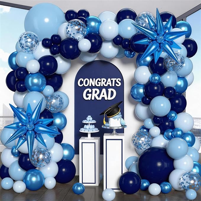 Blue Balloon Arch Kit Garland, Chrome Blue Light Navy Blue Confetti Balloons for Birthday Baby Shower 2026 Graduation Bridal Shower Wedding Anniversary Party Decorations