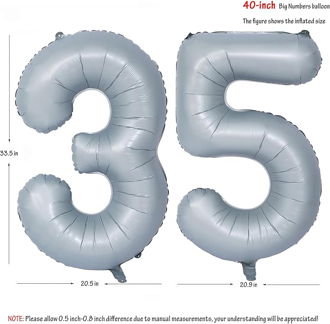 40 In Matte gray Number Balloons Helium Foil Mylar Balloon Birthday Party banquet Decoration 35