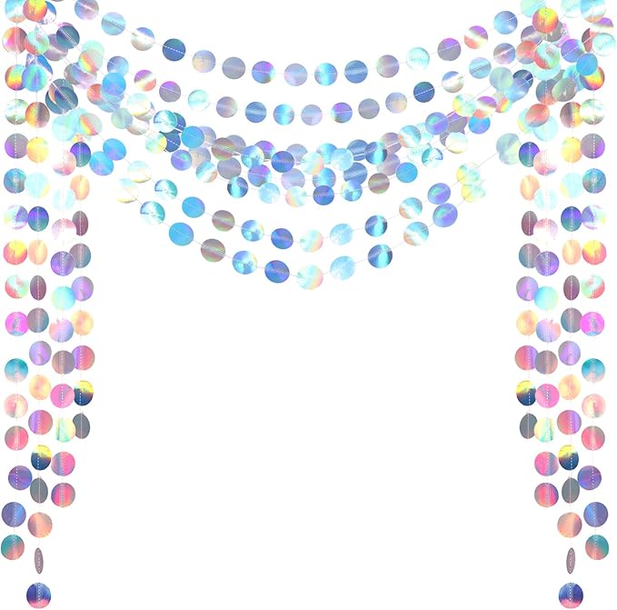 Syhood 10 Pcs Party Decorations Paper Dot Circle Garlands Glitter Streamers Hanging Banner Decor for New Year Baby Shower Wedding Birthday Backdrop Supplies (Iridescent Color)