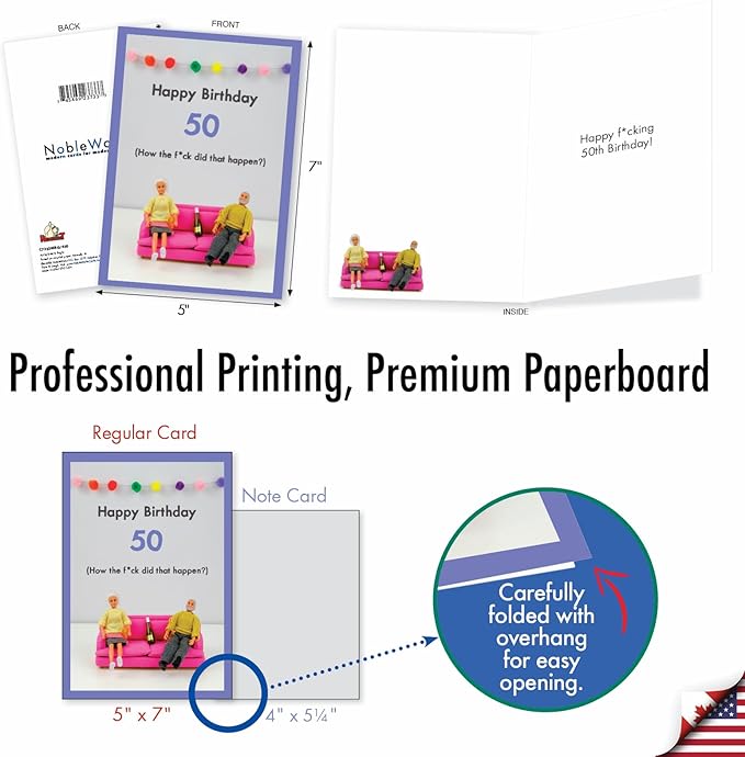 NobleWorks - 50th Funny Card for Birthday - Milestone Bday of 50 Years, Celebrate and Congrats Notecard with Envelope - How Did 50 Happen C7323MBG