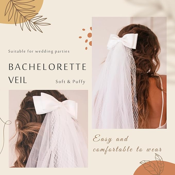 Bridal Veil Bachelorette Party Veil White Bow Wedding Veil Elegant Tulle Layer Hair Clip for Women and Girls