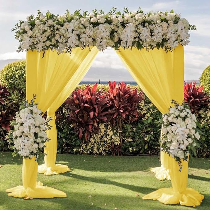 Wedding Arch Draping Fabric 30'' x 18FT Sheer Chiffon Arch Drape Backdrop 2 Panel Yellow Drapes for Easter Bridal Shower Baby Shower Photo Booth Church Decor Birthday Party Outdoor Decoration