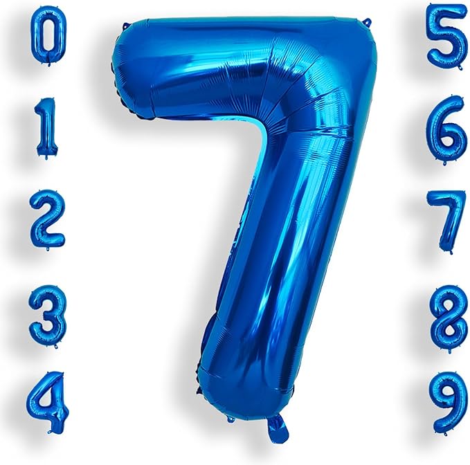 AULE 40 Inch Large 7 Balloon Numbers Blue, Big Foil Number Balloons, Giant Helium Happy Birthday Party Decorations for Man and Women, Huge Mylar Anniversary Party Supplies