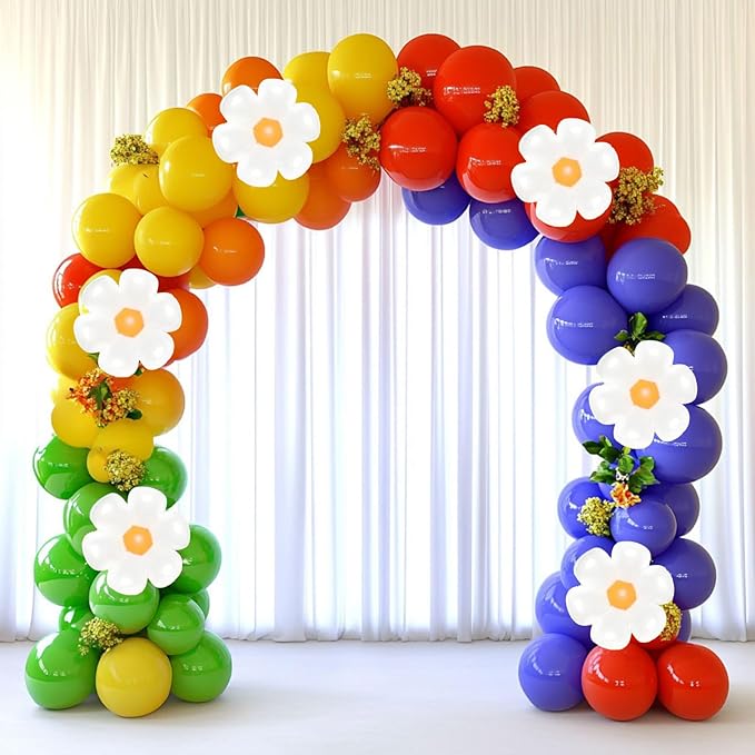 Spring Daisy Flower Balloon Garland Arch Kit 160Pcs Red Orange Yellow Green Blue Purple White Groovy Flower Balloons for Baby Bloom Daisy Floral Two Groovy Wedding Party Decorations