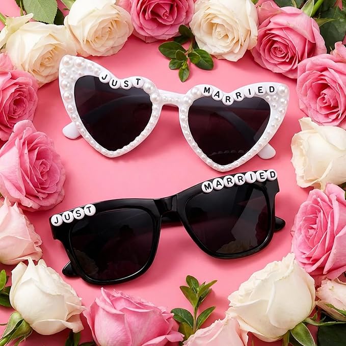 NIMOSA Just Married Decorations Bride And Groom Sunglasses Wedding Sunglasses for Just Married Wedding Party Decorations Honeymoon Accessories White and Black