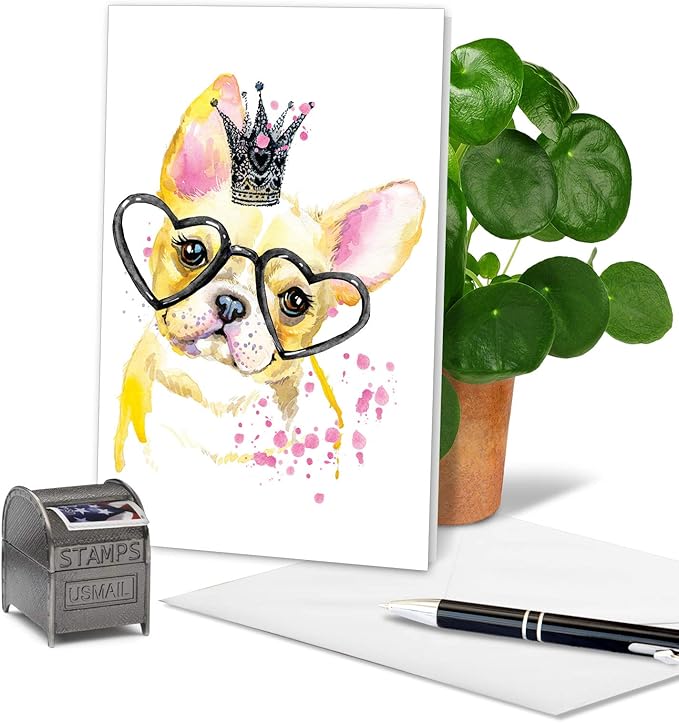 NobleWorks - 1 Funny Animal Birthday Card with Envelope - Cute Card for Birthdays - Funky Colorful Creatures Dog C6749ABDG