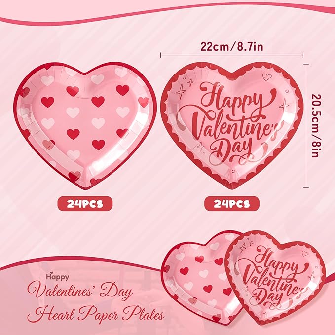 48PCS Love Party Plates,Big Heart Shaped Disposable Paper Plates,Heart Party Supplies for Bridal Wedding Engagement,Love Plates for Valentines Galentines Anniversary Birthday