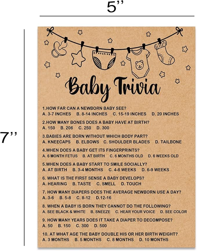 Baby Shower Game - Trivia Cards & Party Activities, 30 Cards Included, Kraft