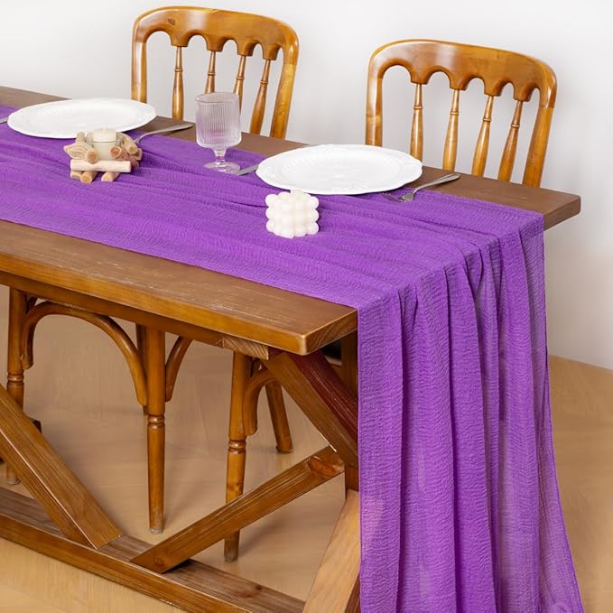 Socomi 6pcs Purple Easter Spring Cheesecloth Table Runner Gauze 120 Inch Rustic Boho Cheese Cloth Runner for Wedding Party Baby Bridal Shower Centerpiece Decoration Holiday Home Decorations