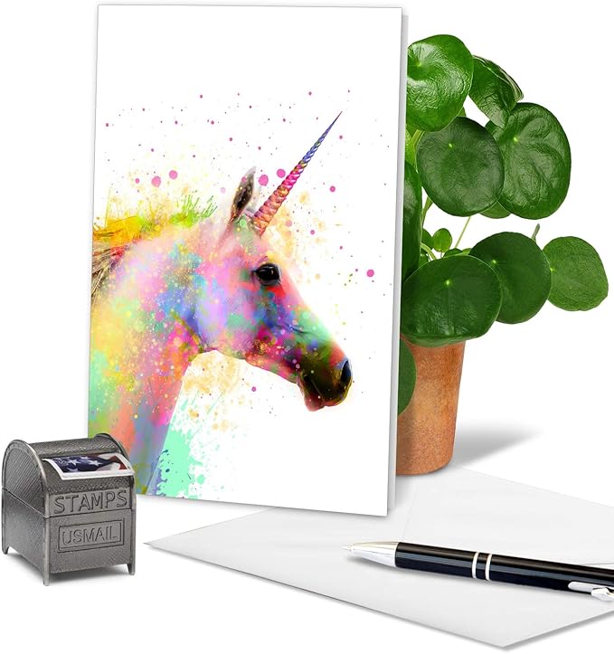 The Best Card Company - 1 Happy Birthday Card with Envelope - Adorable Colorful Animals, Fun Notecard - Funky Rainbow Unicorns C6748DBDG