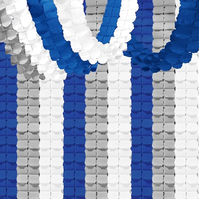 Blue-White Birthday-Party Graduation Decorations 2026 - Blue Streamers Garland Royal Navy Blue Silver 4-Leaf Clover Paper Banners Backdrop Men Boy Fathers Day Wedding Party Decor Supplies Garsellen