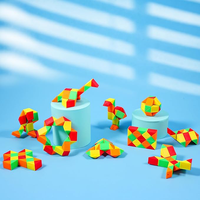 12 Pack Magic Snake Cube Fidget Toys for Kids - 24 Blocks Rainbow Twist Puzzle, Party Favors, Classroom Prizes, Birthday Goodie Bag Fillers, Stress Relief Sensory Toys