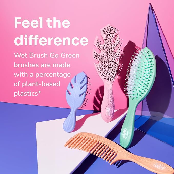 Wet Brush Go Green Mini Detangler, Pink - Detangling Travel Hair Brush - Ultra-Soft IntelliFlex Bristles Glide Through Tangles & Gently Loosens Knots While Minimizing Pain, Split Ends & Breakage