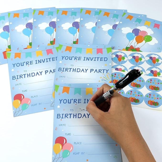 30 Pack Birthday Party Invitations Set Boys Girls Kids Invite Cards with Envelopes Printed Birthday Invitations Supplies with Sticker Labels Decorations for Surprise Party Baby Shower Boys Party