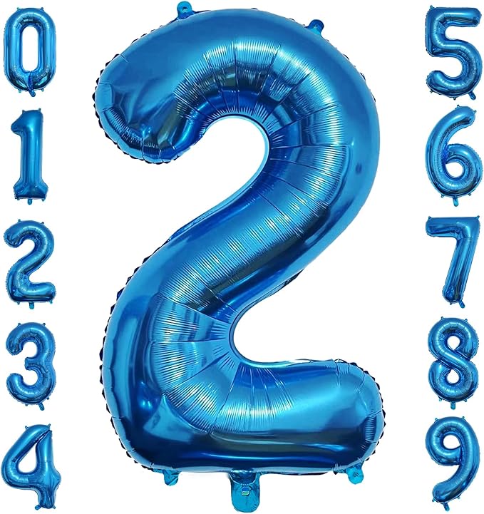 40 Inch Blue Number Balloon 2, Large Number Foil Balloons Mylar for Girl Boy Birthday Party Celebration Decorations Supplies, Digital Balloons for Wedding Anniversary Events Decorations