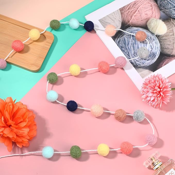 Irenare 9.8ft Pom Pom Garland Felt Rainbow Garland Graduation Party Decoration Colorful Pennant Tassel Banner Birthday Baby Shower Triangle Banner for Classroom School Mantel Fireplace(Bright Color)