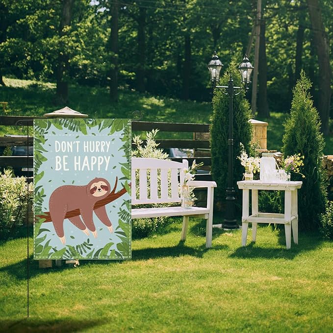 Funny Garden Flag Decor for Yard Outdoor Patio Veranda Don't Hurry Be Happy Garden Flags Funny Double Sided Garden Flags 12 x18 inches