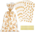 Docvania Clear Bear Cellophane Treat Bags Plastic Gift Bag 100 pcs 7 X 12 Clear Bear Cookie Bags with Ties Goodie Candy Bag Suitable for Mother's Day, Valentine's Day, and Holiday Parties