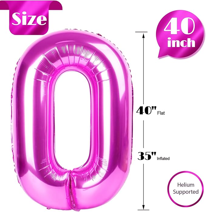 Rosy Purple Number 0 Balloon 40 Inch, 0 Balloon Numberfor 10th 20th 30th 40th 50th 60th Birthday Decorations, Rosy Purple Party Supplies for Men Women