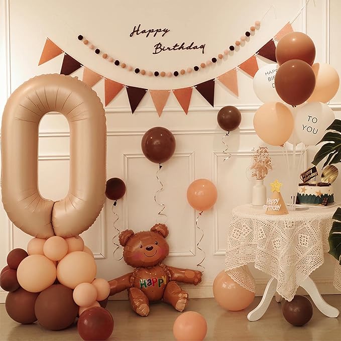 0 Number Balloon, Number Balloons 40 Inch, Beige Large Big Foil Number Balloons for Birthday Party Graduation Wedding Anniversary Baby Shower Bachelorette Decoration Supplies