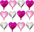 Lovoir 12 Pcs Pink Heart Shape Foil Mylar Balloons 18 Inch Love Balloons for Valentine's Day Birthday Party Decorations Wedding Engagement Romantic Decor (Pearl Pink & Silver & Hot Pink)