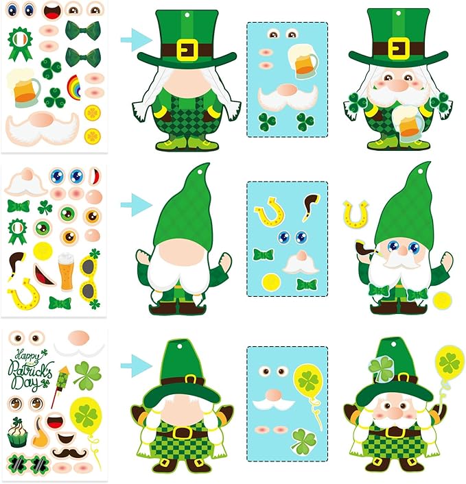 St.Patricks Day Craft Kit for Kids, Leprechaun Ornaments Hanging Art and Craft DIY Project, Make Your Own Leprechaun Stickers Kit, St Patricks Day Shamrock Crafts Party Favors Decorations, 24 Sets
