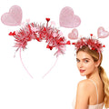 1pcs Valentines Headband Romantic Heart Headbands with Pink Sequin Hair Accessories Shiny Pink Heart Tassel Head Bopper for Valentines Wedding Anniversary Decorations