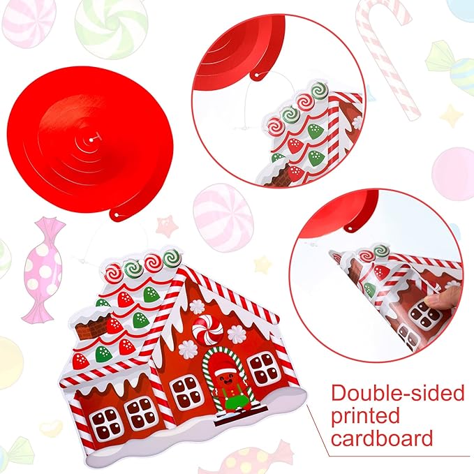 Faccito 30 Pcs Christmas Hanging Swirl Decoration Candy Theme Hanging Decorations Christmas Swirls Streamers Gingerbread House for Indoor Outdoor Xmas Winter Holiday Party Supplies