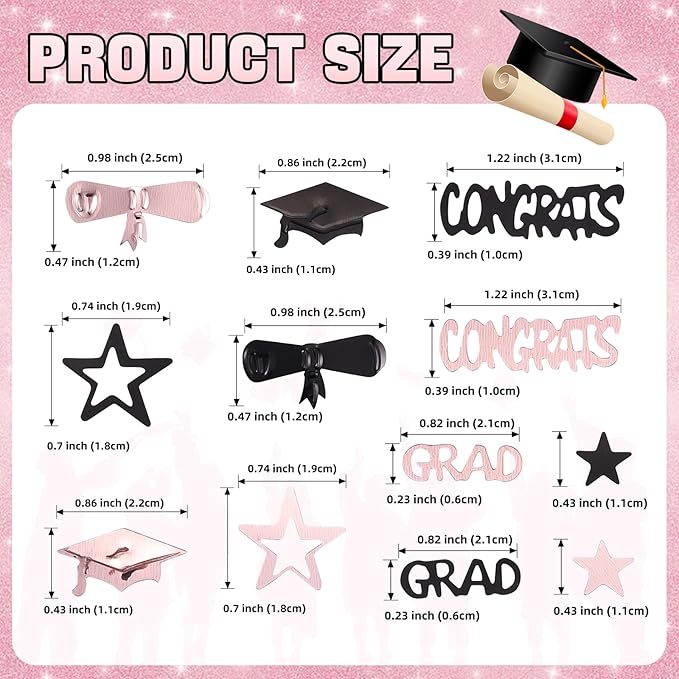 Pink and Black Graduation Confetti 2026, 1000 Pcs Congrats Grad Confetti Class of 2026 Party Table Centerpiece for Graduation Party Decorations