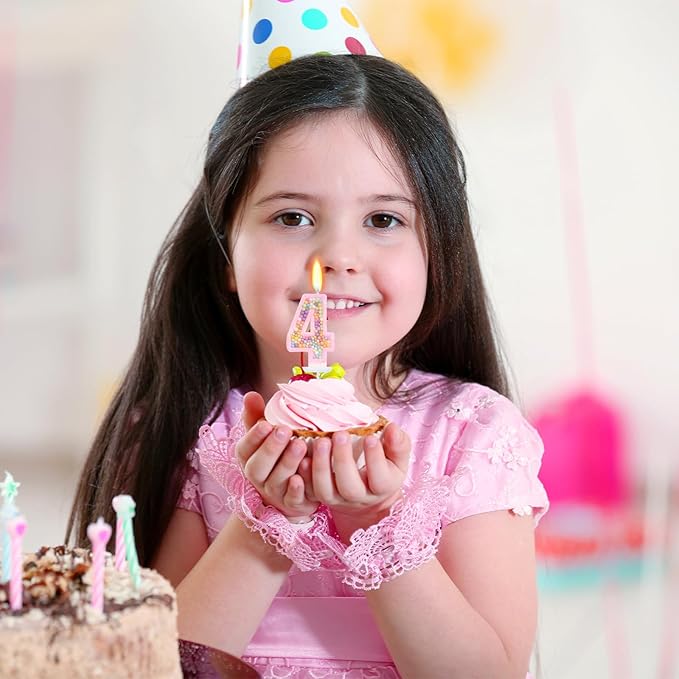 Birthday Candles for Girls - Number 4 Candle, Colorful Macaron Candles, 4 Cake Topper Cake Decorations, 4th Birthday Decorations for Girl, Theme Birthday Party Supplies (Pink)