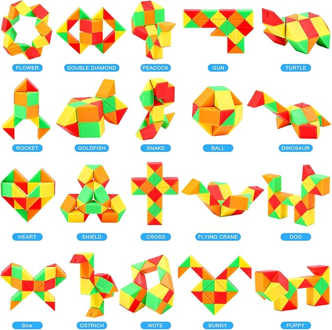 24 Pack Magic Snake Cube Fidget Toys for Kids - 24 Blocks Rainbow Twist Puzzle, Party Favors, Classroom Prizes, Birthday Goodie Bag Fillers, Stress Relief Sensory Toys