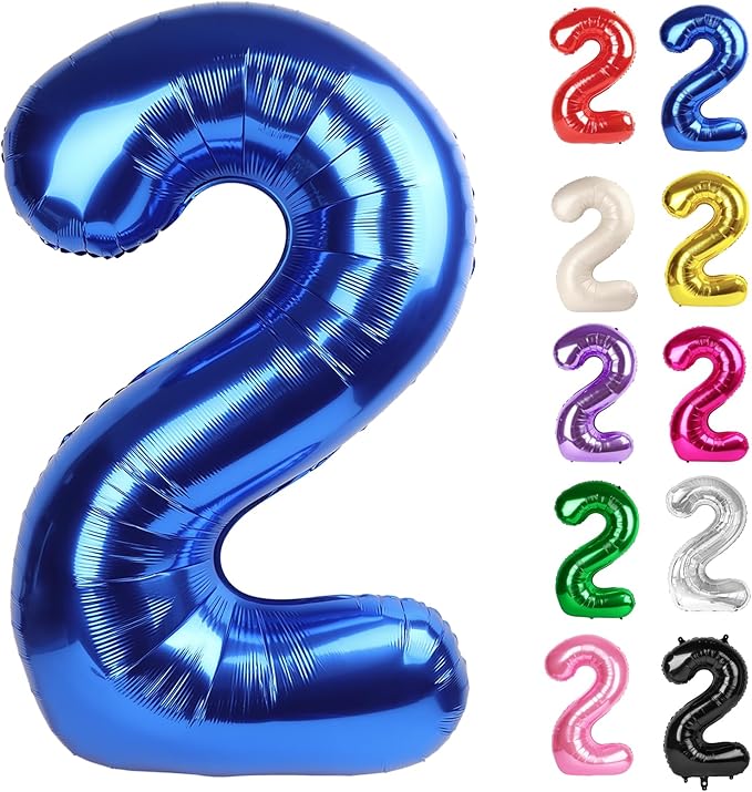 Metallic Blue Number 2 Balloon 40 Inch, 2 Balloon Number, 2nd Birthday Decorations for Baby Girls Boys Toddlers