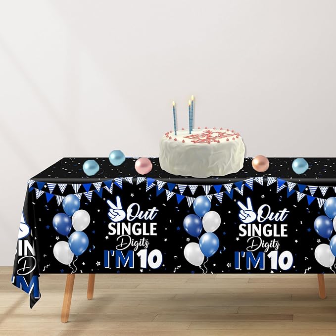 10th Birthday Decorations for Boys,3pcs Double Digits Birthday Boy Tablecloths 10 Year Old Birth-Day Decorations Plastic Table Cover for Boys Birth-Day Party
