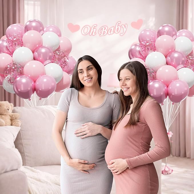 Patimate Pink and White Balloons Set, 50 pcs 12 inch Pearl Light Pink Confetti White Latex Balloons Kit for Wedding Baby Shower Bridal Shower Pink Birthday Party Decorations