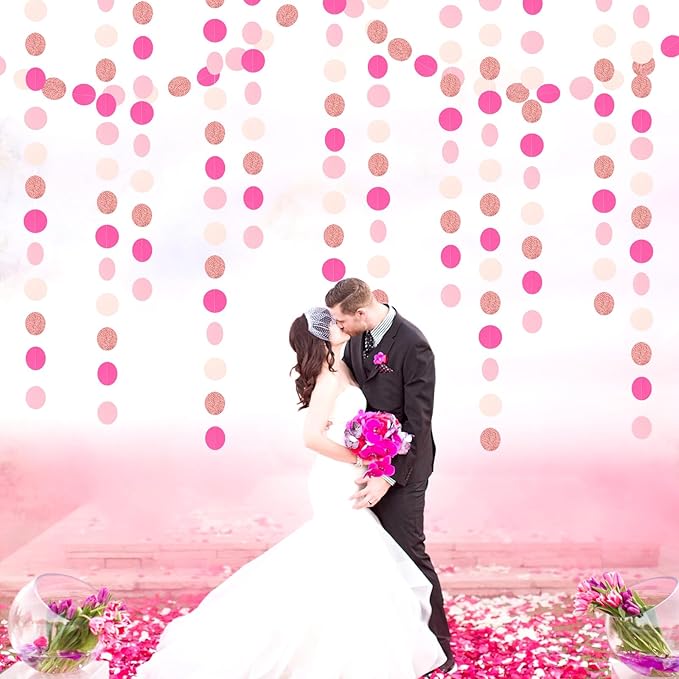 Hot-Pink Rose-Gold Party Decorations Garland - 52ft Wedding Bridal Shower Hanging Decoration Streamers Banner,Baby Girl Birthday Bachelorette Engagement Mohters Valentines Day Brunch Decor Panduola