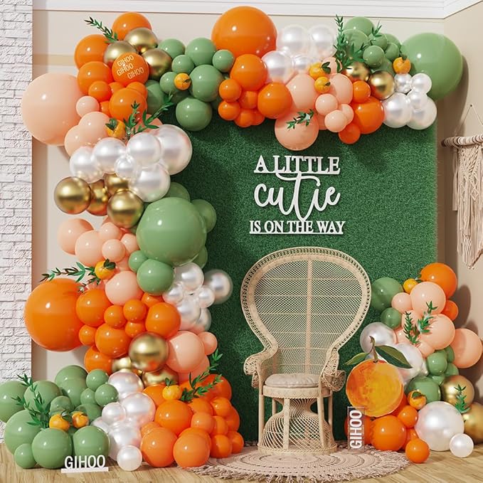Little Cutie Baby Shower Decorations 137pcs Orange Little Cutie Balloon Arch Garland Kit for Baby Shower Theme Cutie 1st Birthday Party Decoration