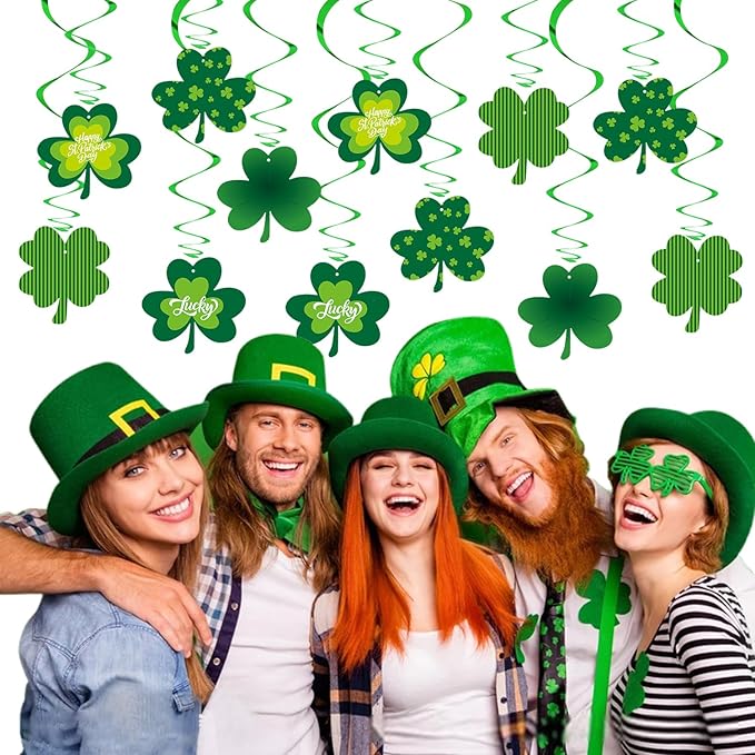 St-Saint Patricks-Day Decorations Shamrock Green-Swirl - 20pcs St. Patrick's Day Decorations Hanging Decoration Streamers,Baby Birthday Irish Party Lucky Decor Supplies Panduola