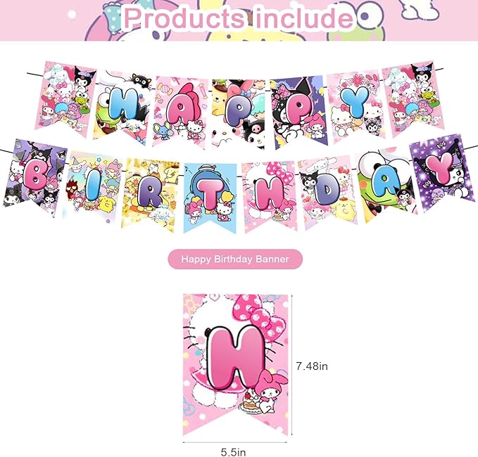 𝓢𝓪𝓷𝓻𝓲𝓸 birthday party supplies,Cute Anime party including cake caps, cupcake caps, flags, Latex Balloons, It is very suitable for birthday party supplies.
