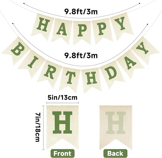 Anwyll Happy Birthday Banner - NO DIY Burlap Happy Birthday Banner Sign Happy Birthdays Party Decoration Happy Birthdays Banners Bunting for Women Men Girl Boy Celebration Party Backdrops (Green)