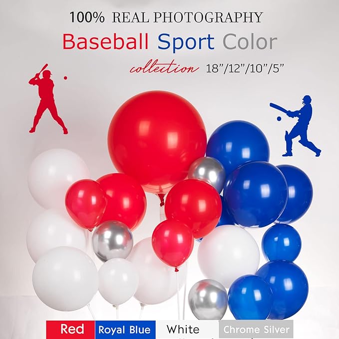 Baseball Balloon garland arch kit 150pcs Red Blue White Silver and Star Baseball bat glove foil balloons fot Sport theme Party Rookie Year 1st Birthday decorations