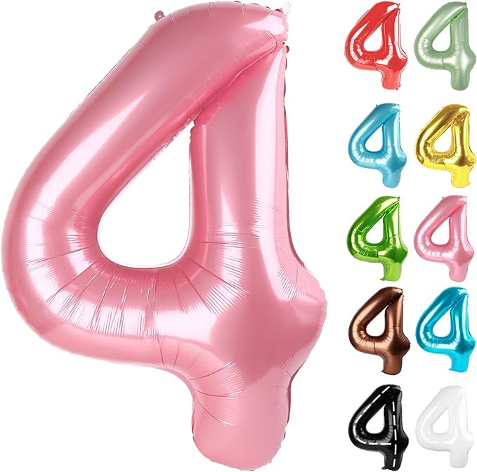 Pearlescent Pink Number 4 Balloon 40 Inch, 4 Balloon Number, 4th Birthday Decorations, Pearlescent Pink Party Supplies for Boys Girls