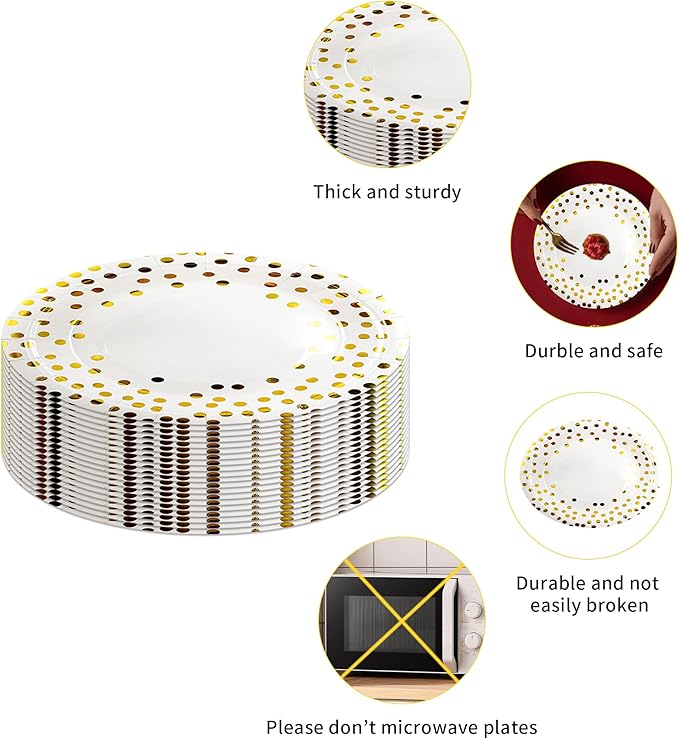 160 Pcs White and Gold Paper Plates, Forks and Cups Party Supplies, Disposable Paper Dessert Cake Plates Tableware Supplies for Birthdays, Graduations, Weddings, Holidays (Serves 40)(7 inches)