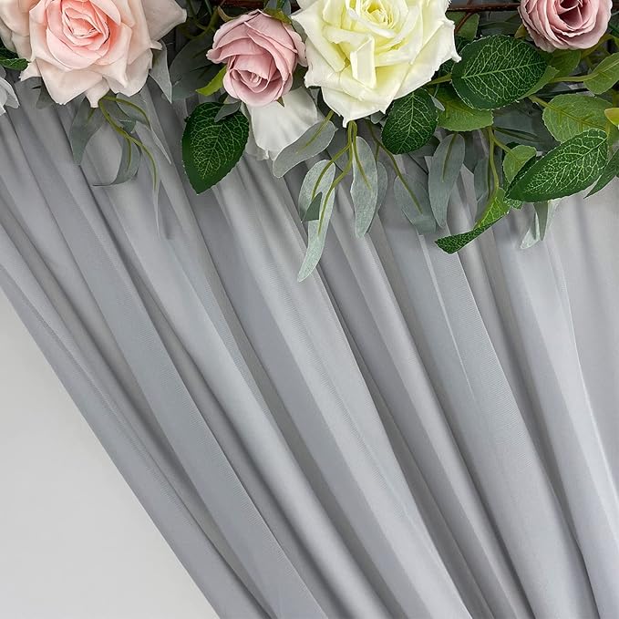 EHLDekol Sheer Chiffon Backdrop Curtains 10ft x 10ft(5ft x 2Panels)， Chiffon Fabric Drapes for Wedding, Long Sheer Curtain for Living Room, Arch Party Stage Decoration (Grey, 120 x 120 Inch)