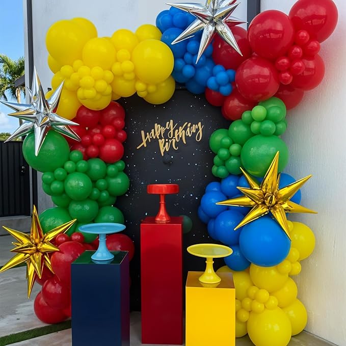 Red Yellow Blue Balloons Garland Kit, Carnival Circus Balloon Arch with Blue Red Yellow Metallic Gold Balloons for Baby Shower Birthday, Gender Reveal Carnival, Video Game Themed Party